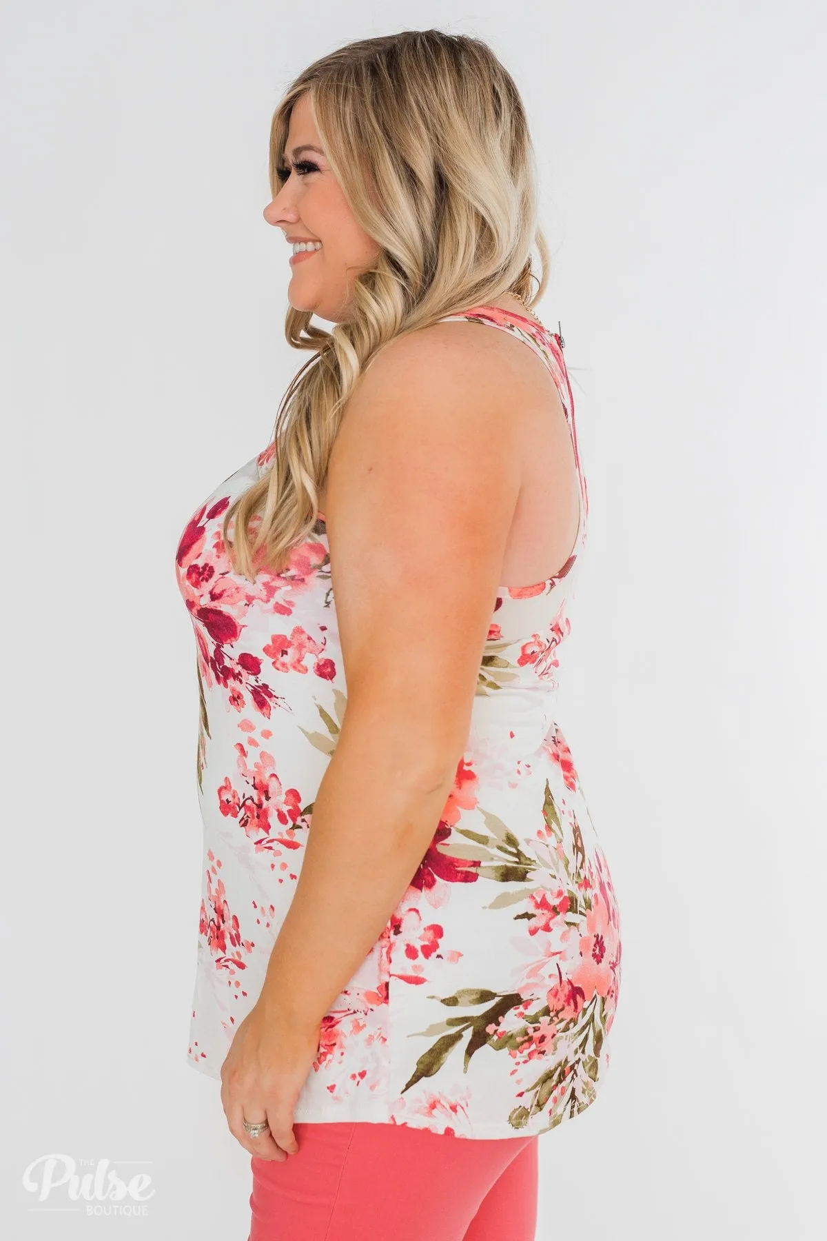 Blossom Into Love Floral Racerback Tank- Ivory