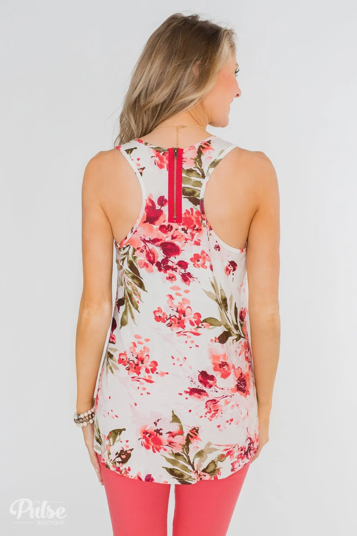 Blossom Into Love Floral Racerback Tank- Ivory