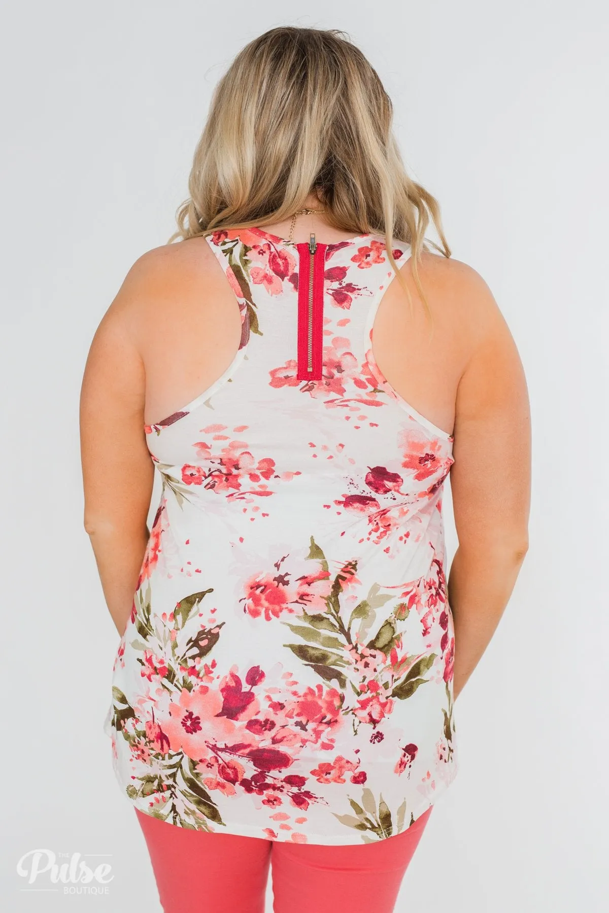 Blossom Into Love Floral Racerback Tank- Ivory