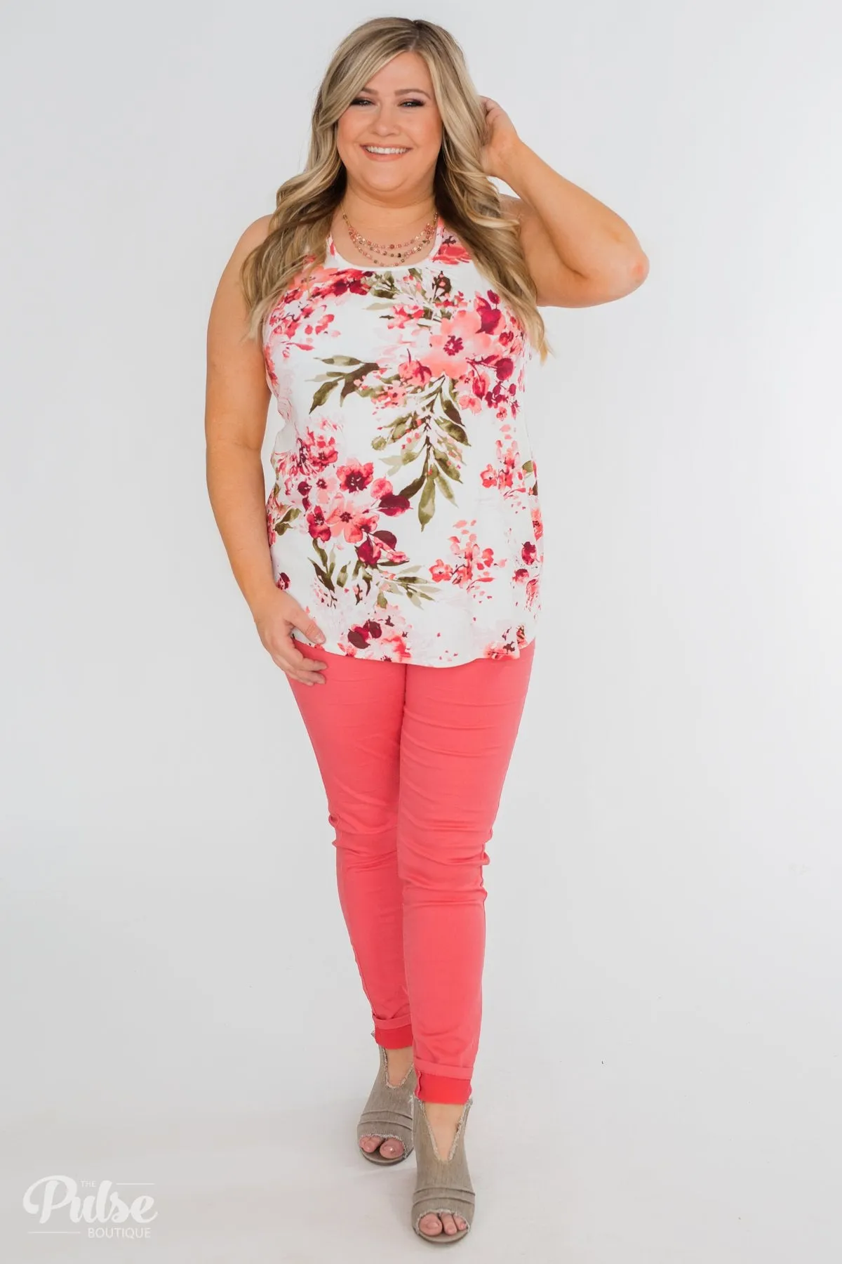 Blossom Into Love Floral Racerback Tank- Ivory