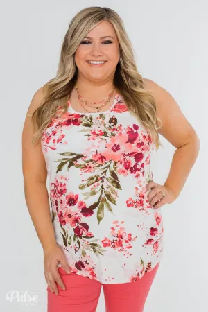 Blossom Into Love Floral Racerback Tank- Ivory