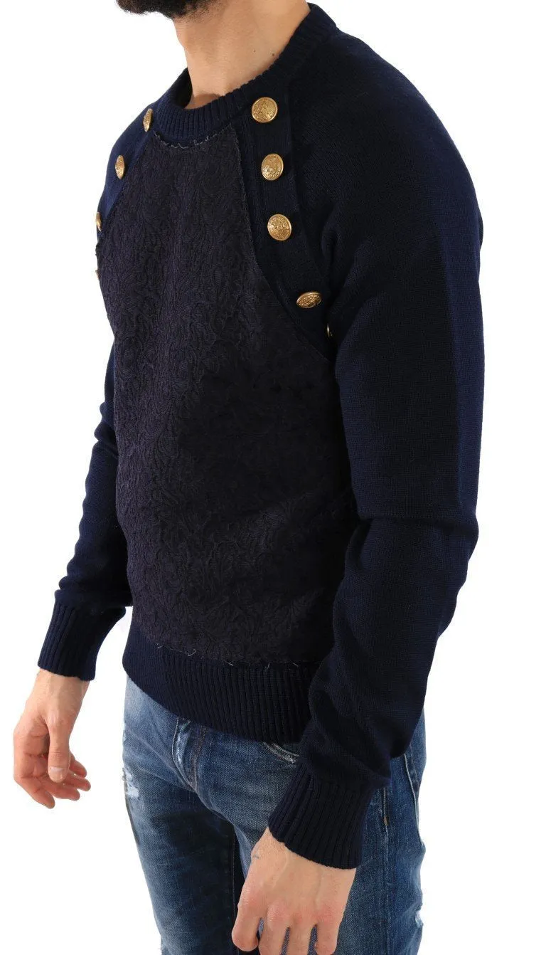 Blue Brocade Pullover Sweater