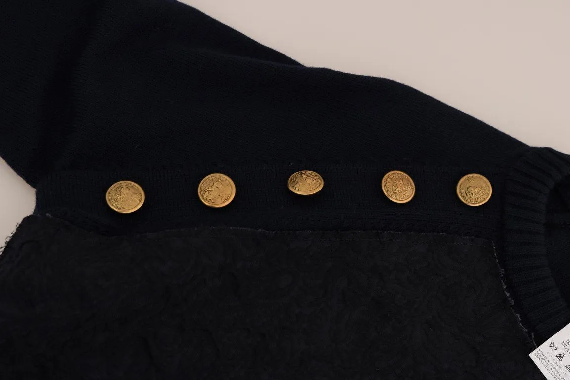 Blue Brocade Pullover Sweater