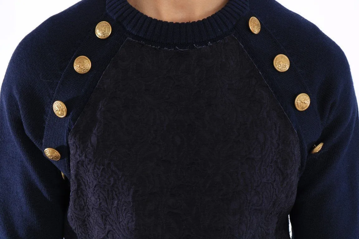 Blue Brocade Pullover Sweater