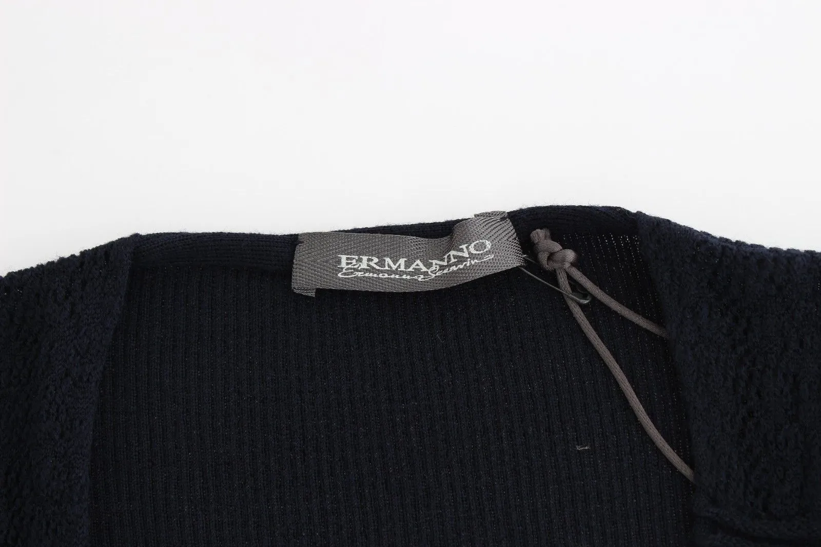 Blue Knitted Wool Stretch Sweater Top