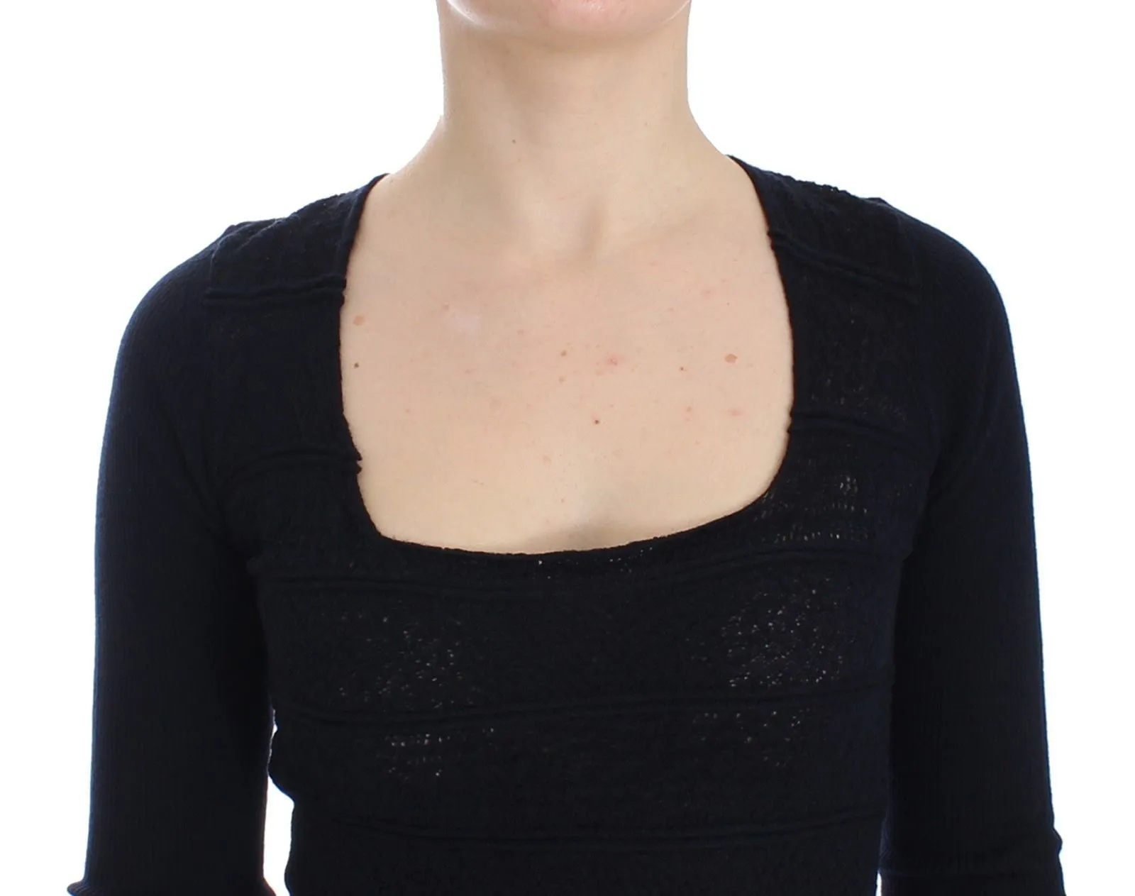 Blue Knitted Wool Stretch Sweater Top