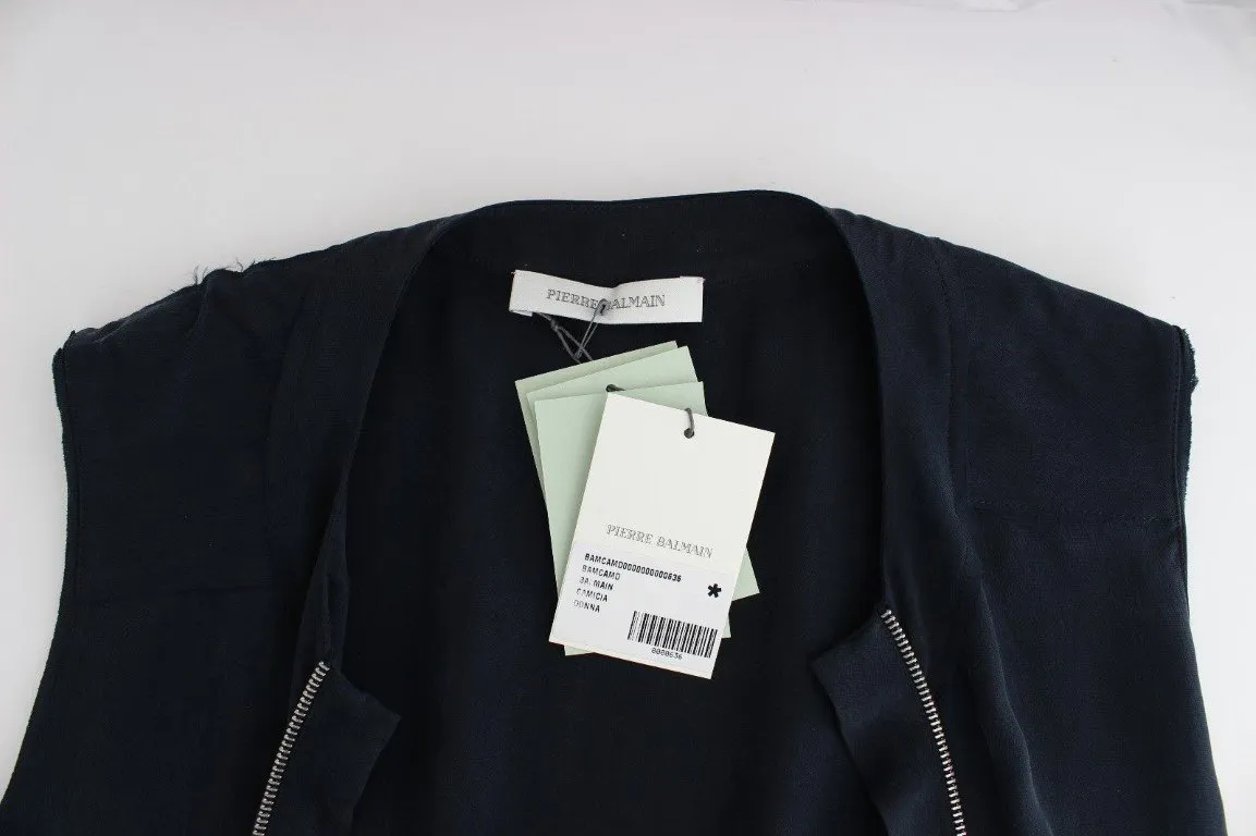 Blue long vest cardigan