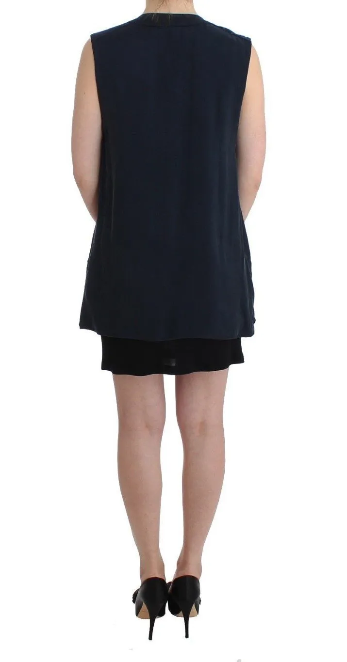 Blue long vest cardigan