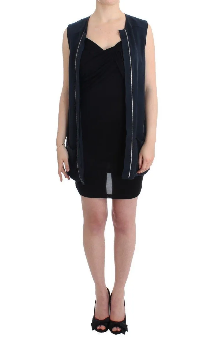 Blue long vest cardigan