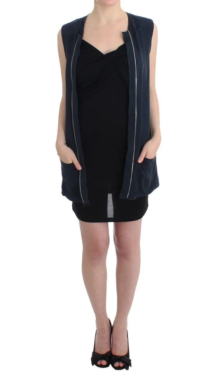 Blue long vest cardigan