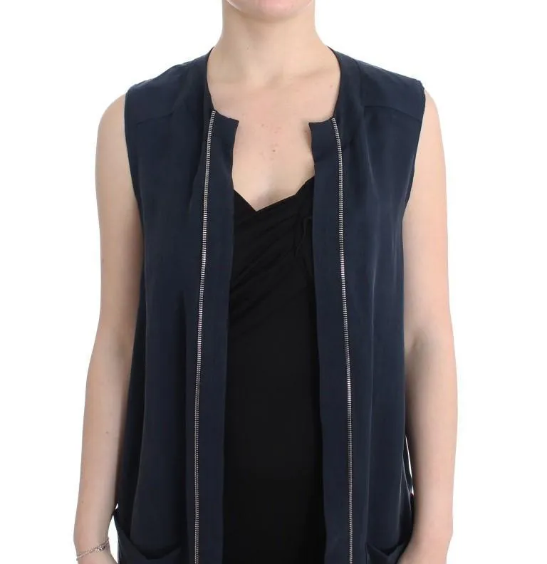 Blue long vest cardigan
