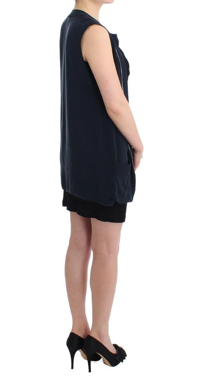 Blue long vest cardigan