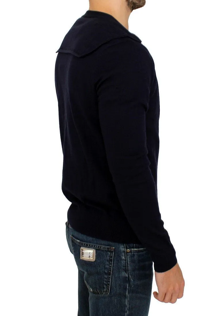 Blue wool cardigan sweater