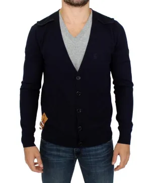 Blue wool cardigan sweater