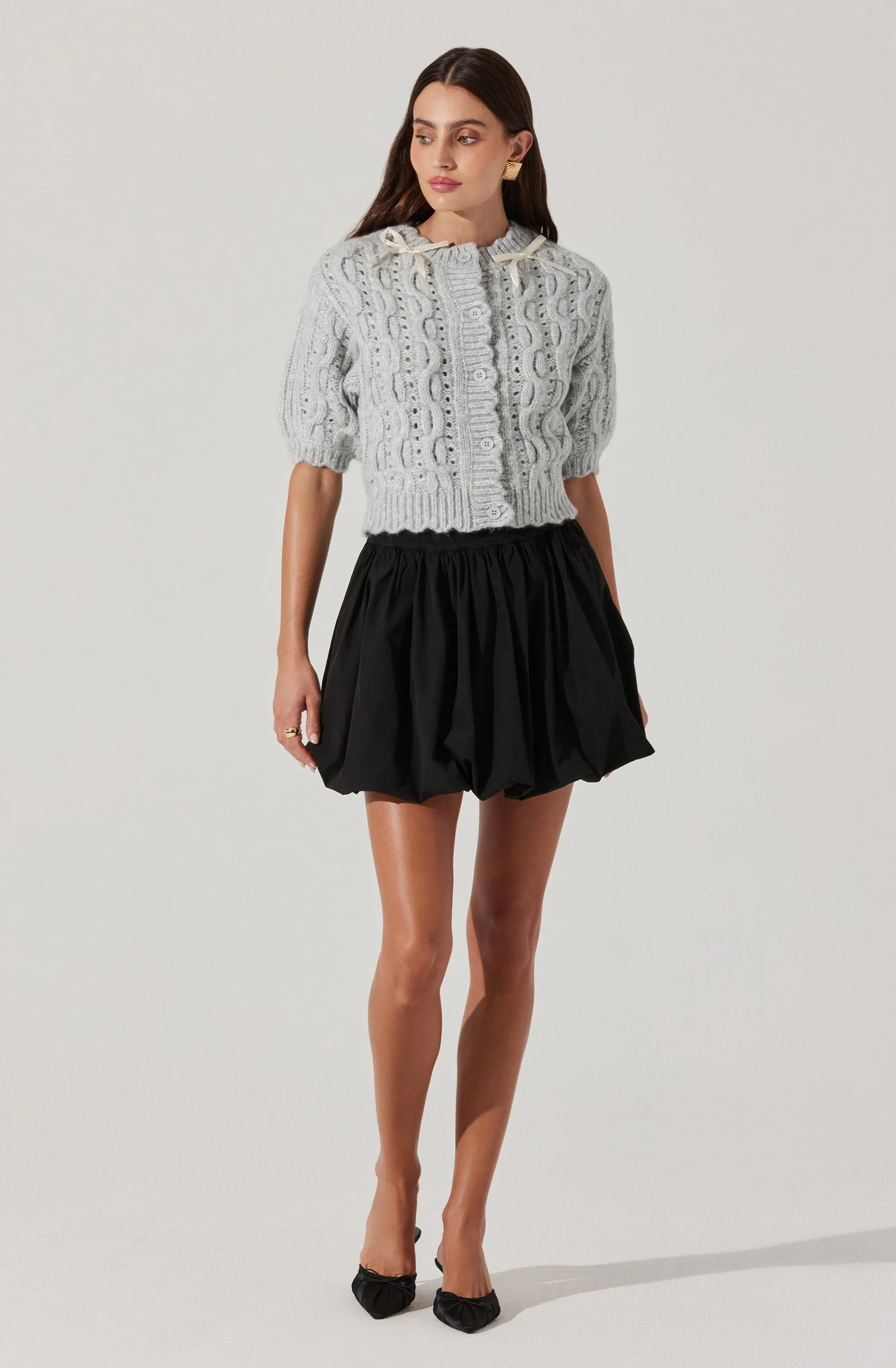 Bow Detail Cable Knit Cardigan