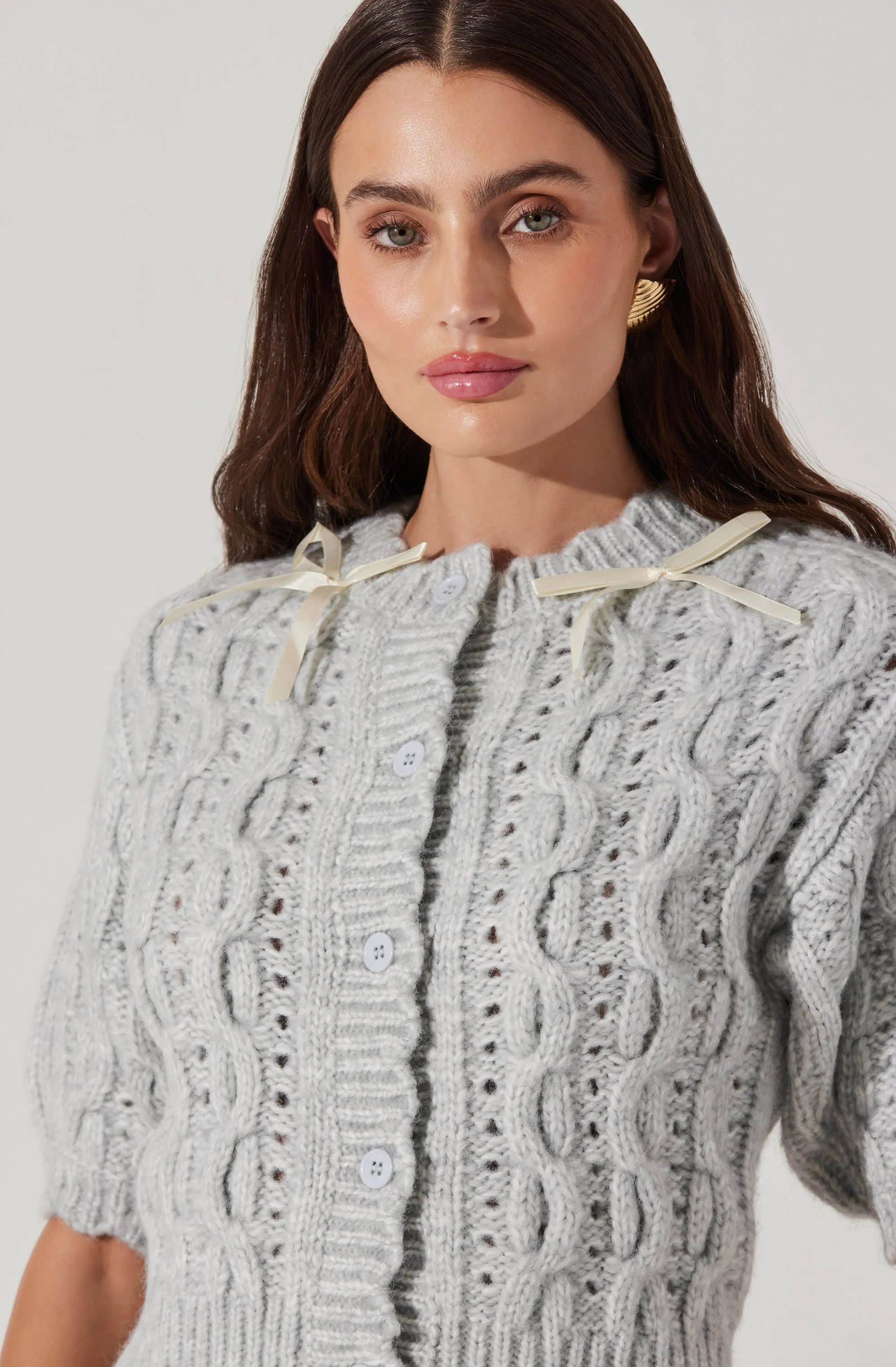 Bow Detail Cable Knit Cardigan