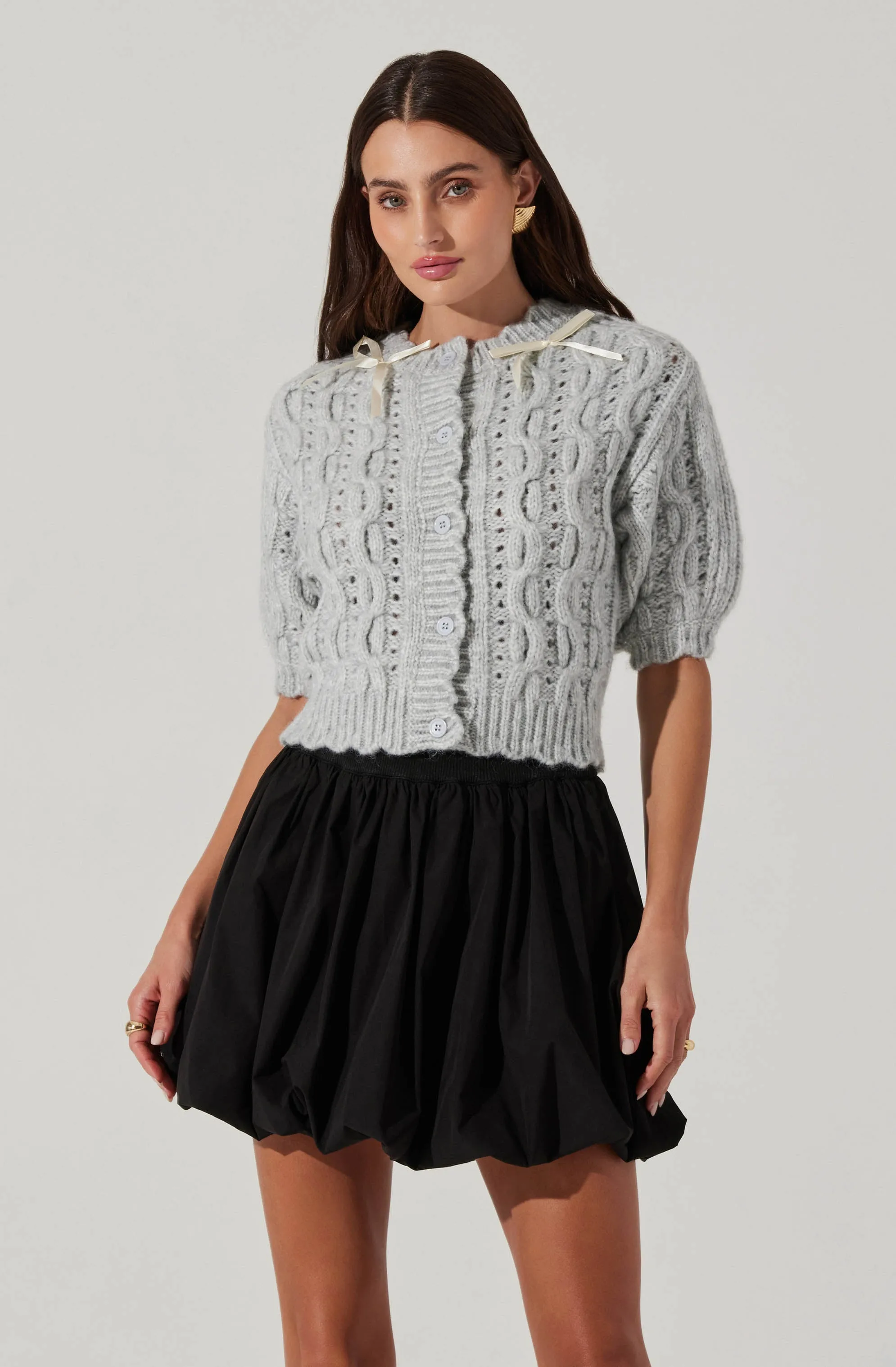 Bow Detail Cable Knit Cardigan
