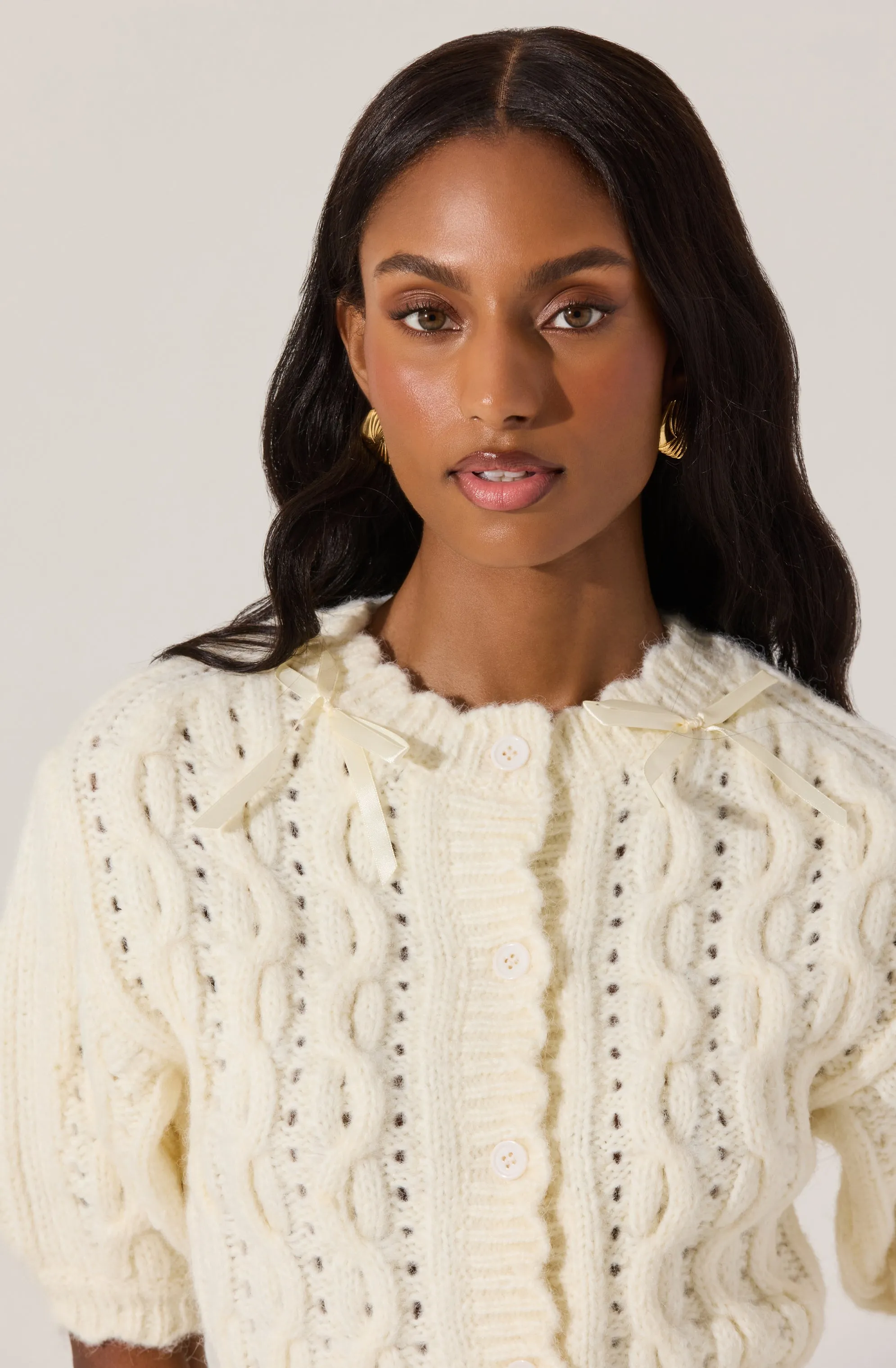 Bow Detail Cable Knit Cardigan