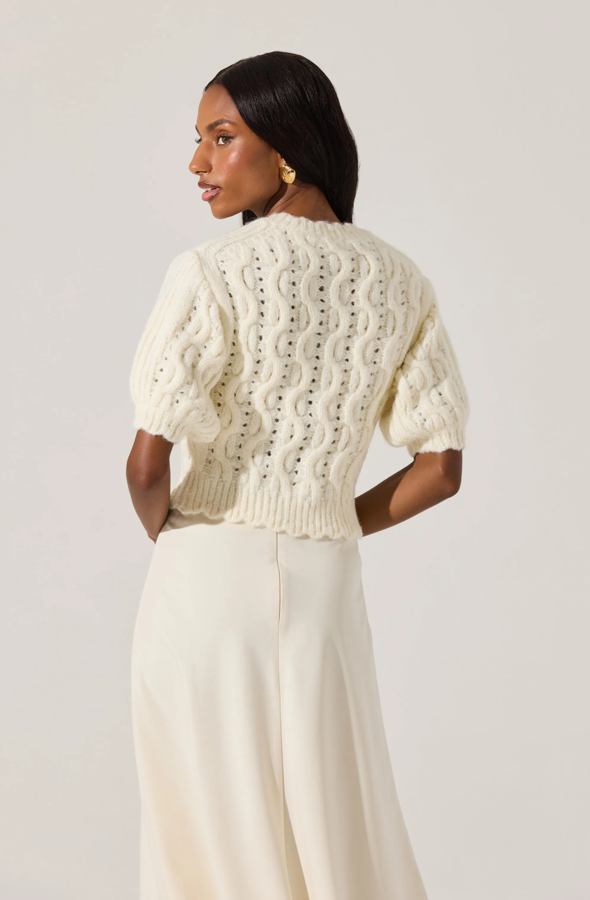 Bow Detail Cable Knit Cardigan