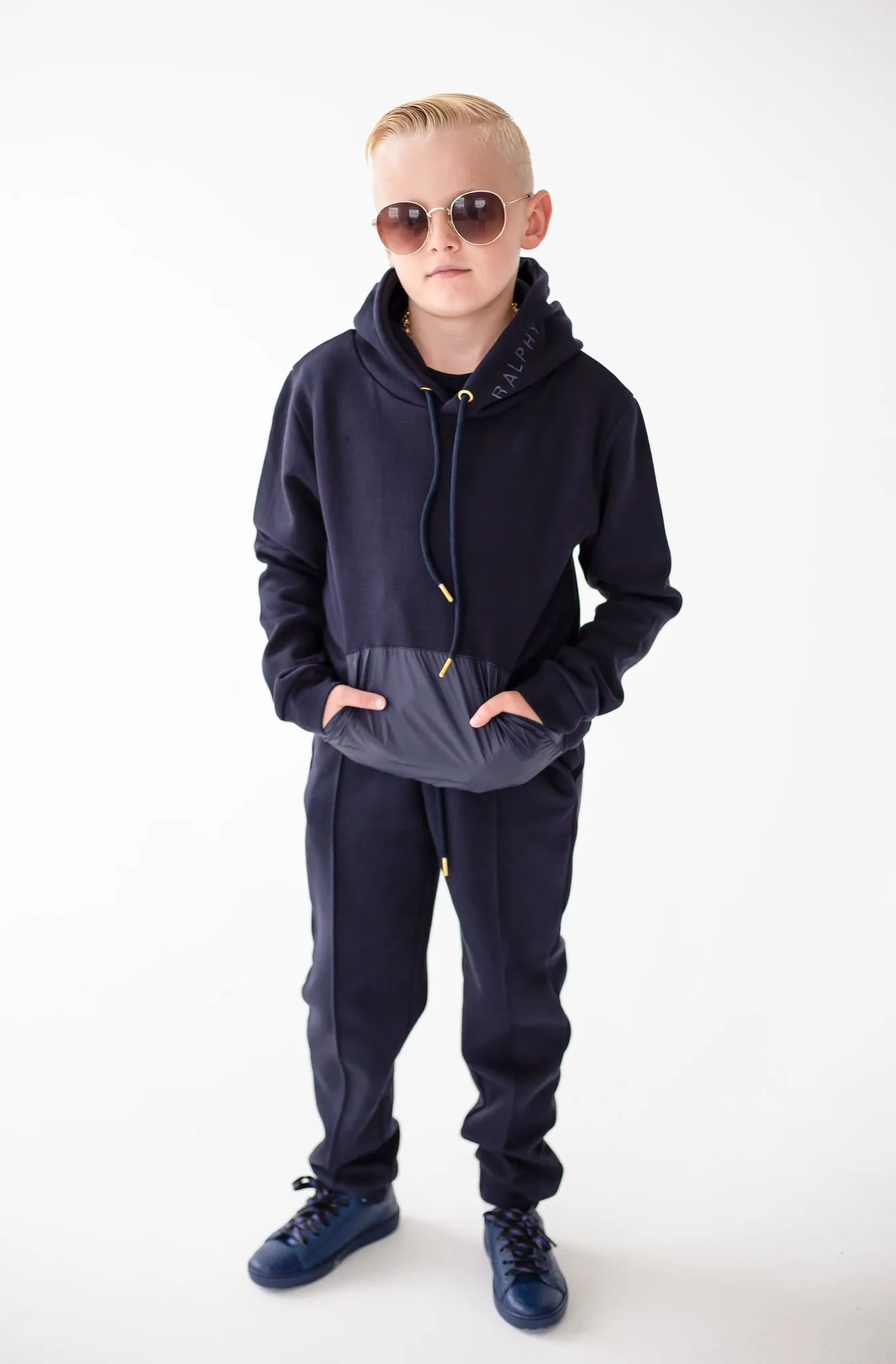 Boys Clark and Beau Navy Blue Hooded Tracksuit