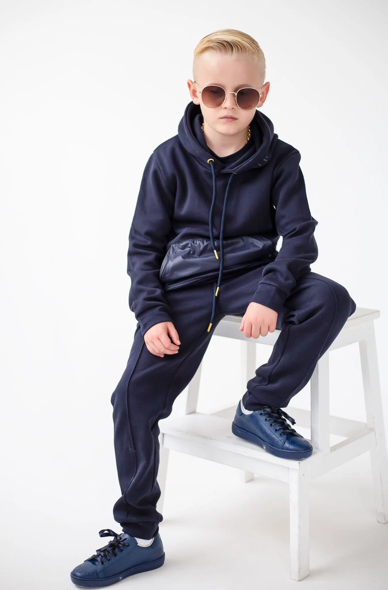 Boys Clark and Beau Navy Blue Hooded Tracksuit