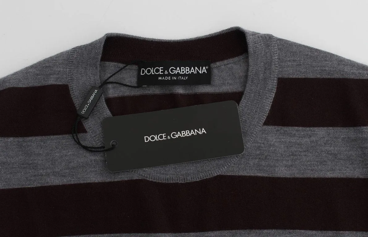 Brown Gray Striped Cashmere Pullover Sweater