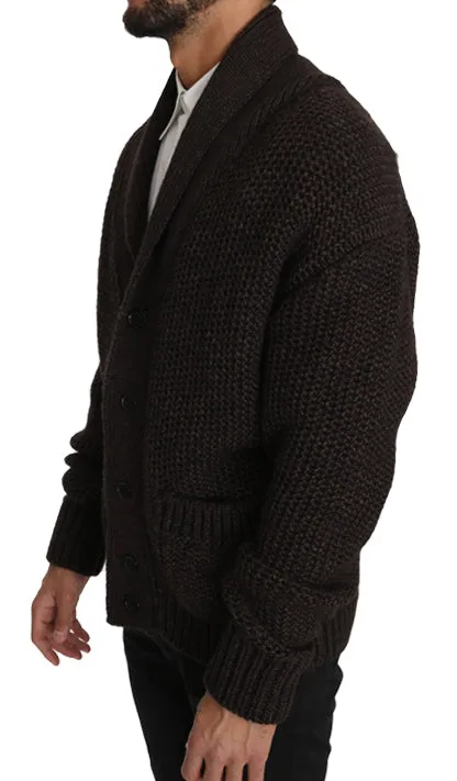 Brown Knitted Wool Button Cardigan Sweater