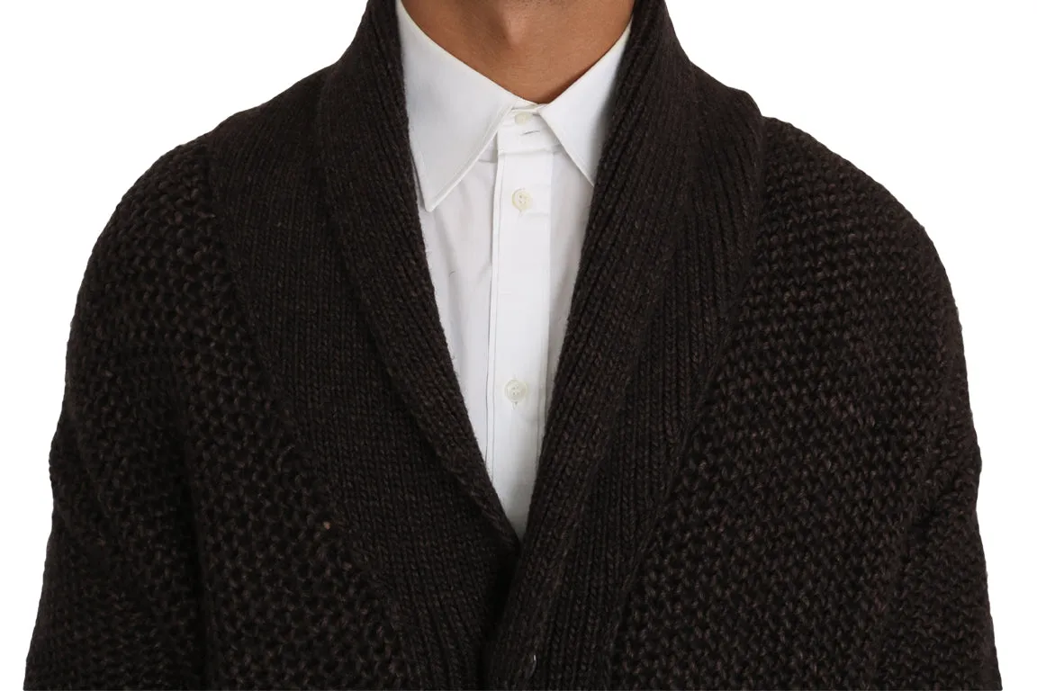 Brown Knitted Wool Button Cardigan Sweater