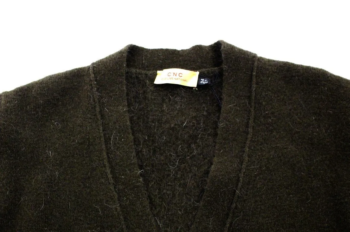 Brown stretch full button cardigan