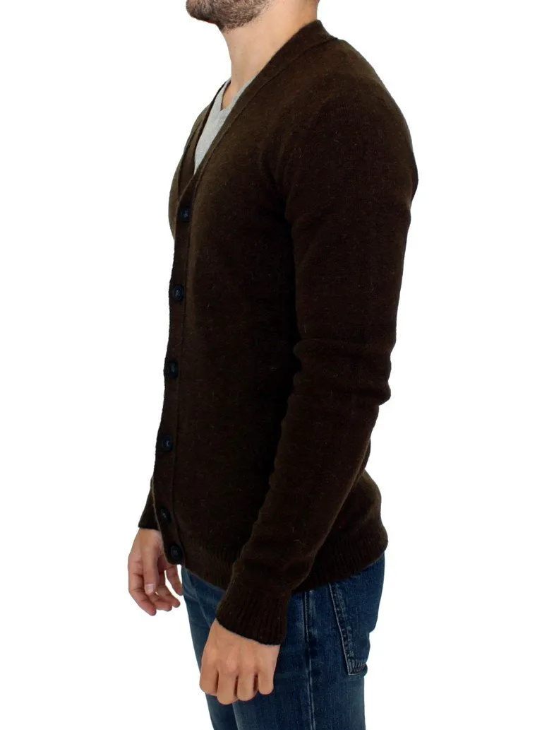 Brown stretch full button cardigan