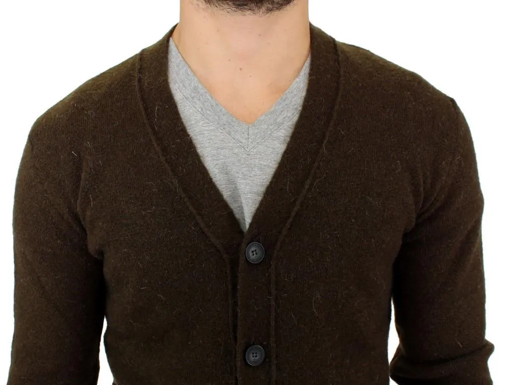 Brown stretch full button cardigan