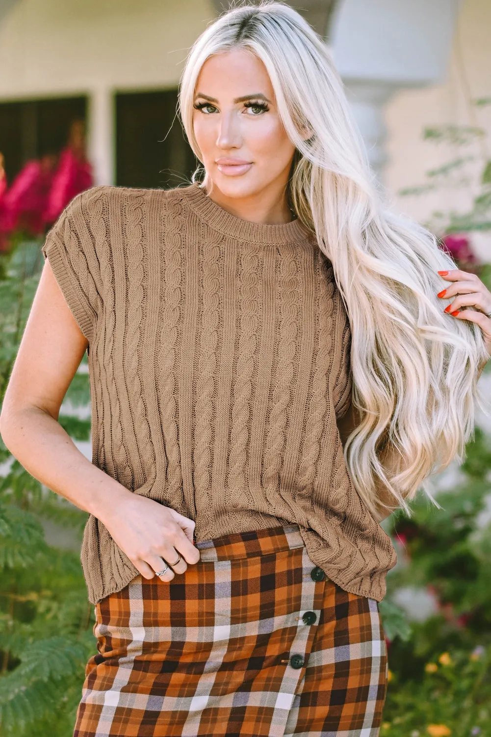 Cable Knit Short Sleeve Sweater