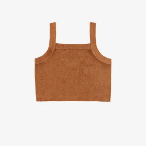 Camisole caramel courte avec col carré en ratine, enfant || Caramel tank top with a square neck in terry, child