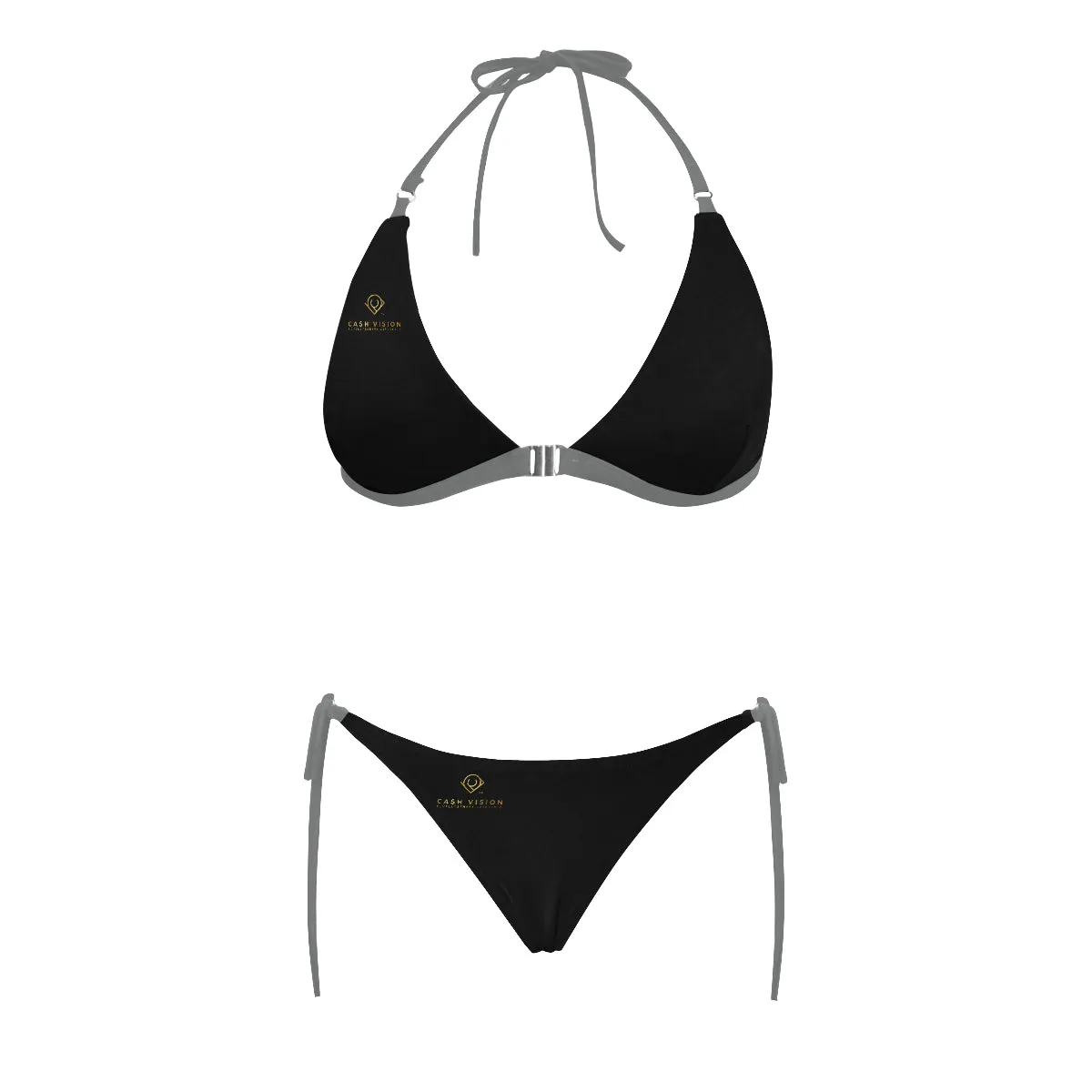 Cash Vision Front Buckle Halter Bikini - Black Grey