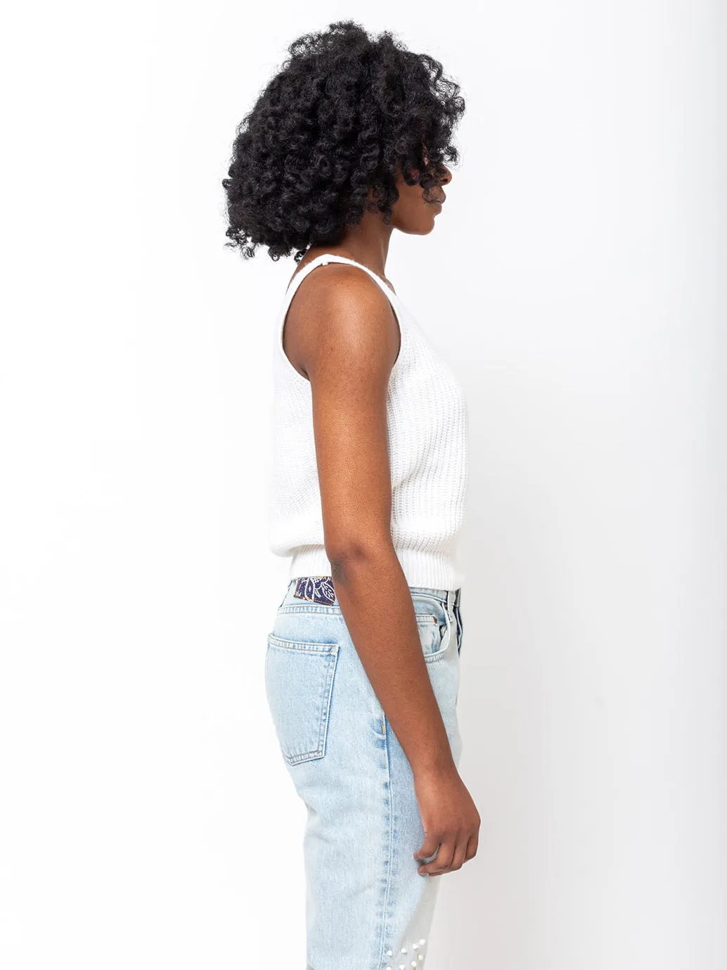 Cashmere and Cotton Knit Tank - White