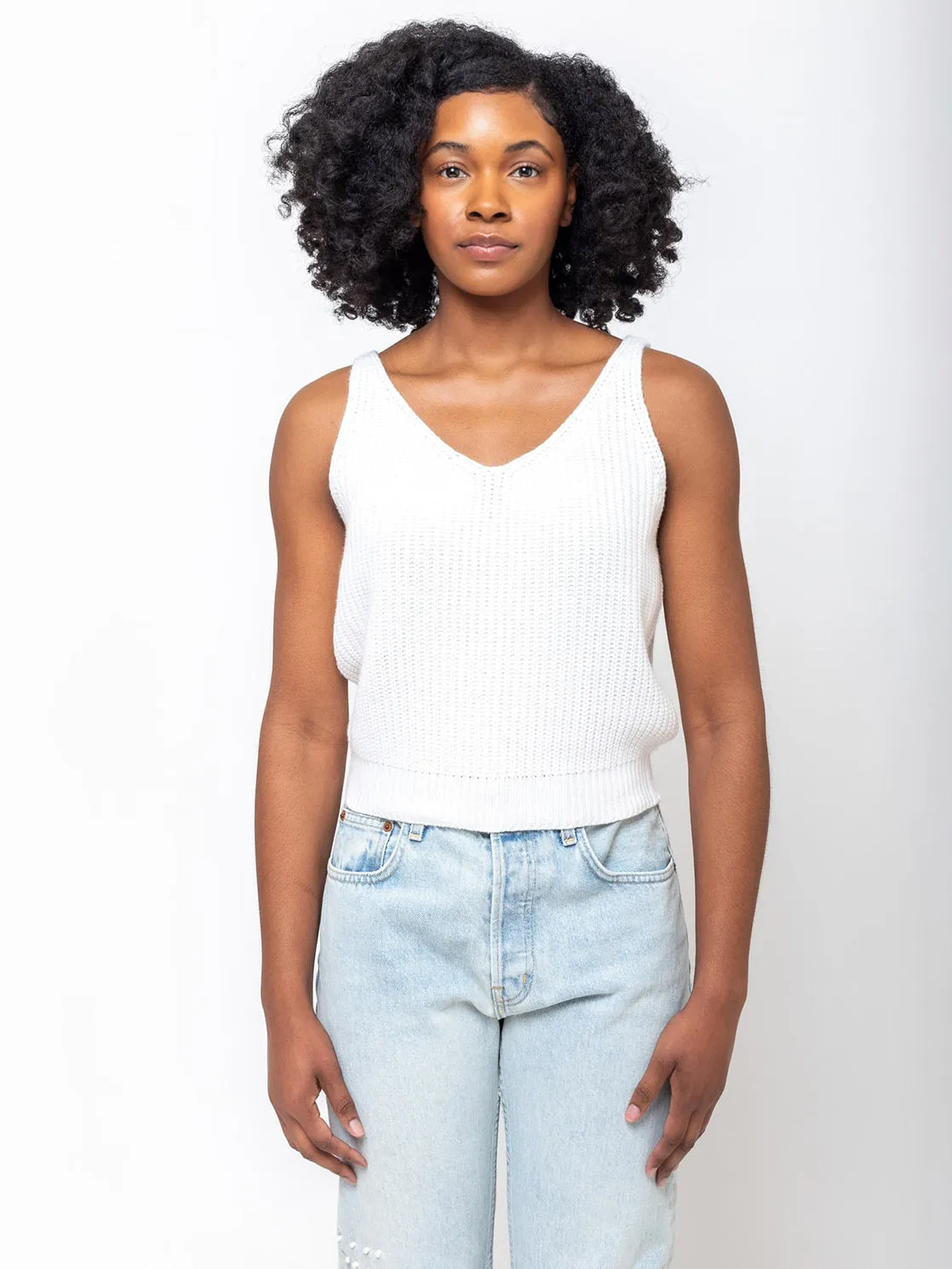 Cashmere and Cotton Knit Tank - White