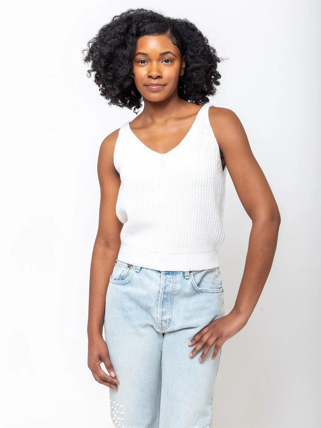 Cashmere and Cotton Knit Tank - White