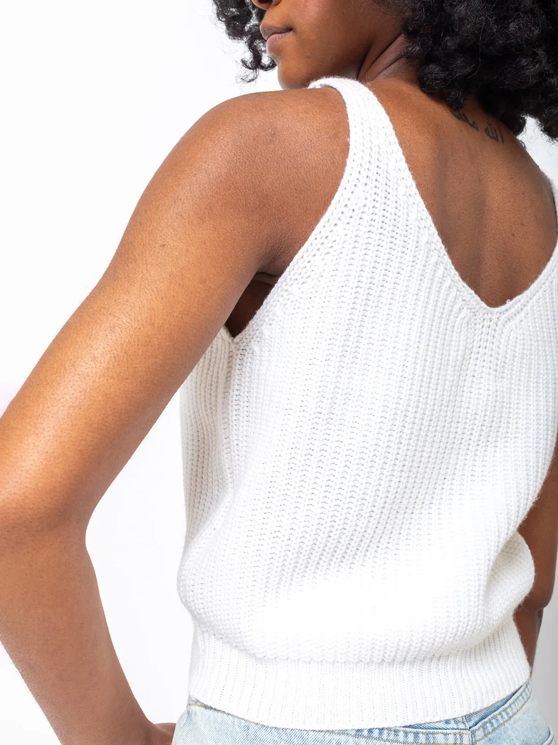 Cashmere and Cotton Knit Tank - White