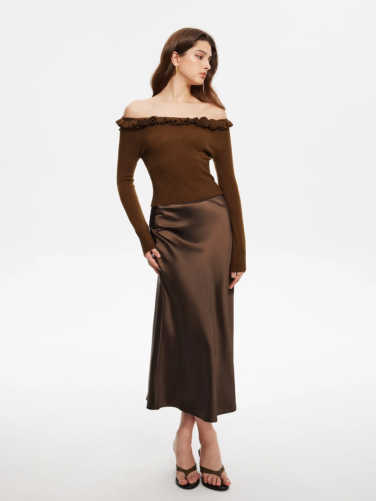 Cashmere-Blend Off-Shoulder Ruffle Sweater