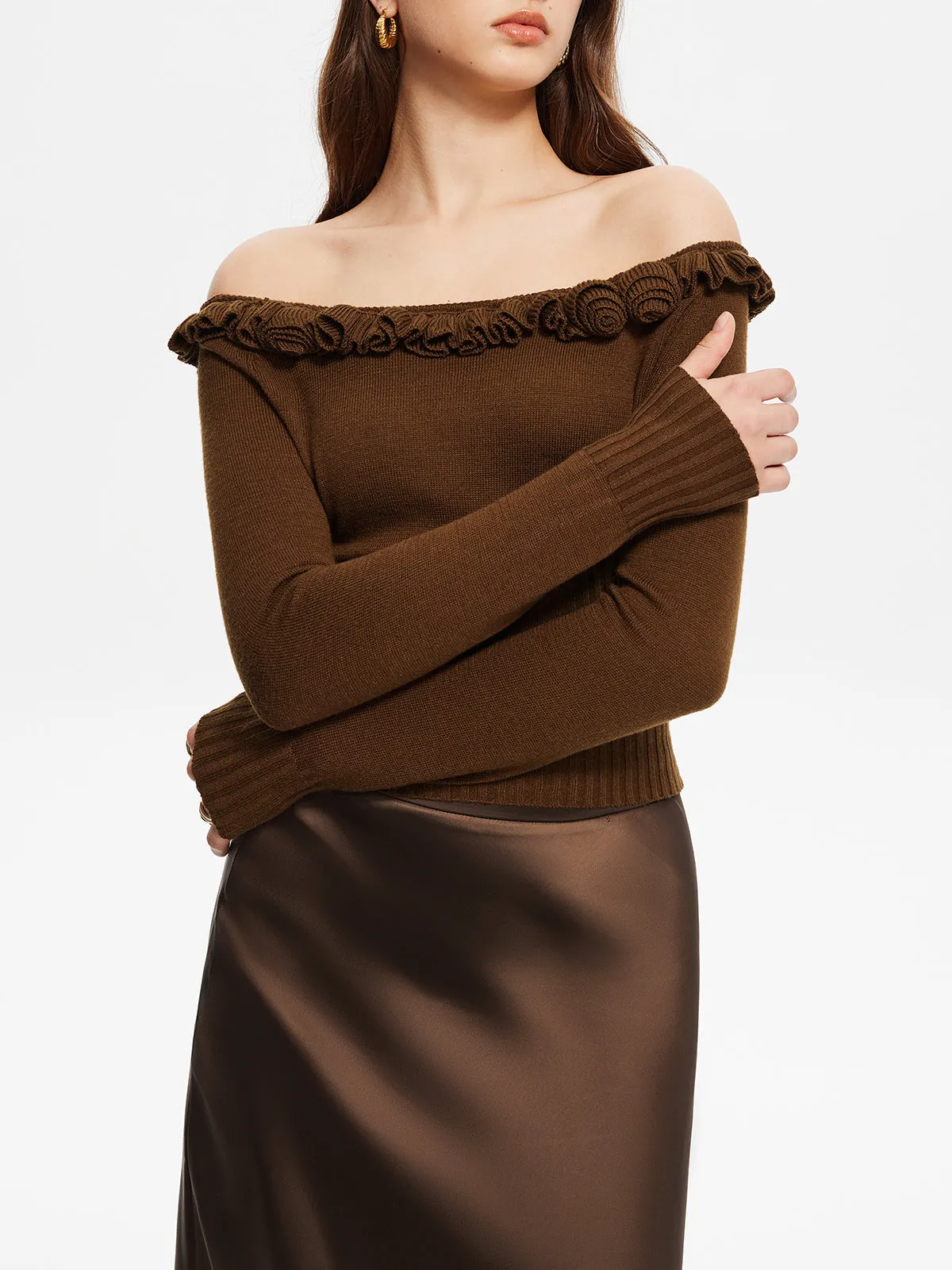 Cashmere-Blend Off-Shoulder Ruffle Sweater