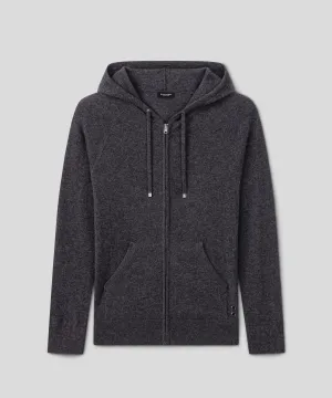 Cashmere Zipped Hoodie: Dark Grey Melange