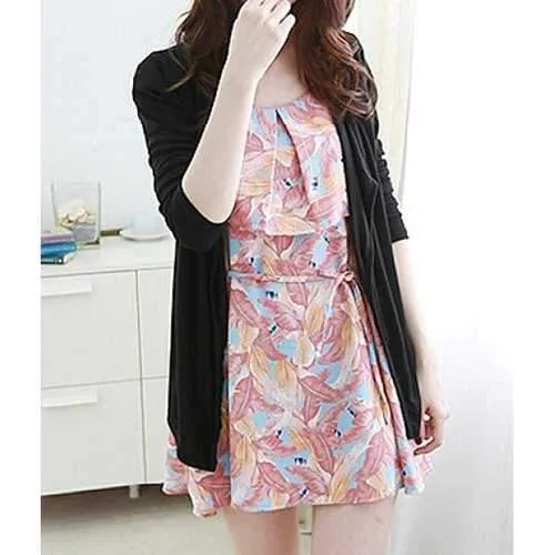 Casual Collarless Long Sleeve Solid Color Women's Cardigan - Black One Size