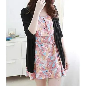 Casual Collarless Long Sleeve Solid Color Women's Cardigan - Black One Size