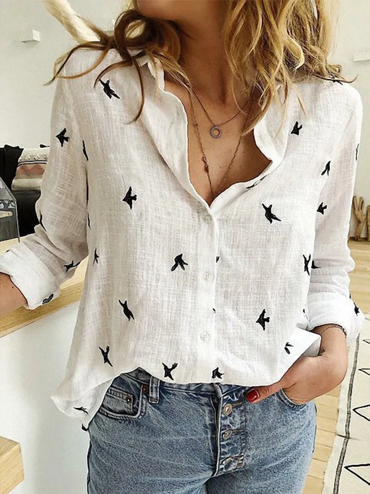 Casual Long Sleeves Linen Blouses For Women