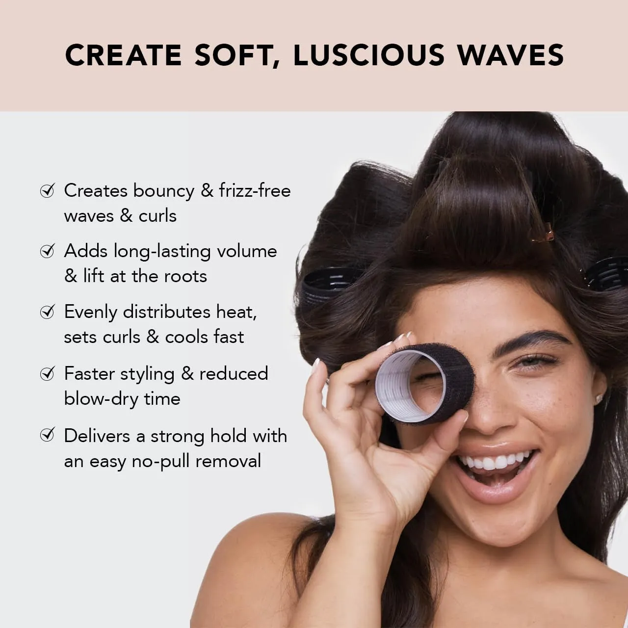 Ceramic Thermal Rollers - Self Grip Hair Rollers for Blowout Look Long Hair, Curlers for Short Hair and Medium Hair, Volume Curls, Ceramic Coated Core, Valentines Gift for Her - Black, 8Pc