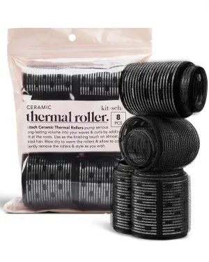 Ceramic Thermal Rollers - Self Grip Hair Rollers for Blowout Look Long Hair, Curlers for Short Hair and Medium Hair, Volume Curls, Ceramic Coated Core, Valentines Gift for Her - Black, 8Pc