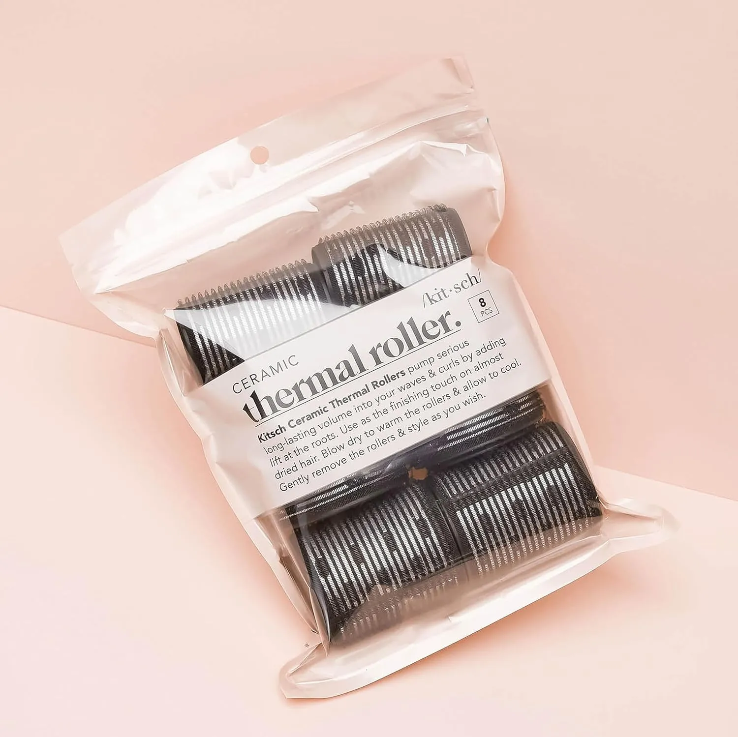 Ceramic Thermal Rollers - Self Grip Hair Rollers for Blowout Look Long Hair, Curlers for Short Hair and Medium Hair, Volume Curls, Ceramic Coated Core, Valentines Gift for Her - Black, 8Pc