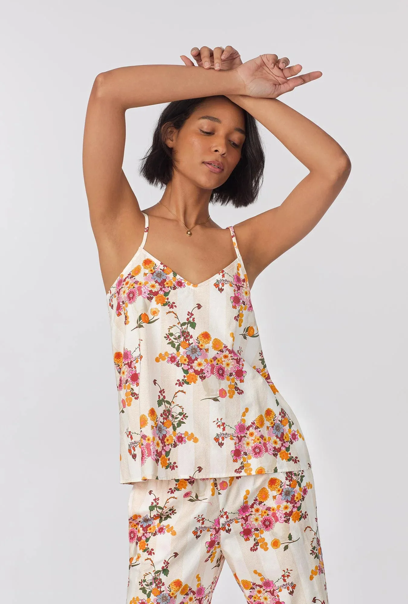 Chalet Cami Tank Woven Cotton Poplin Long PJ Set
