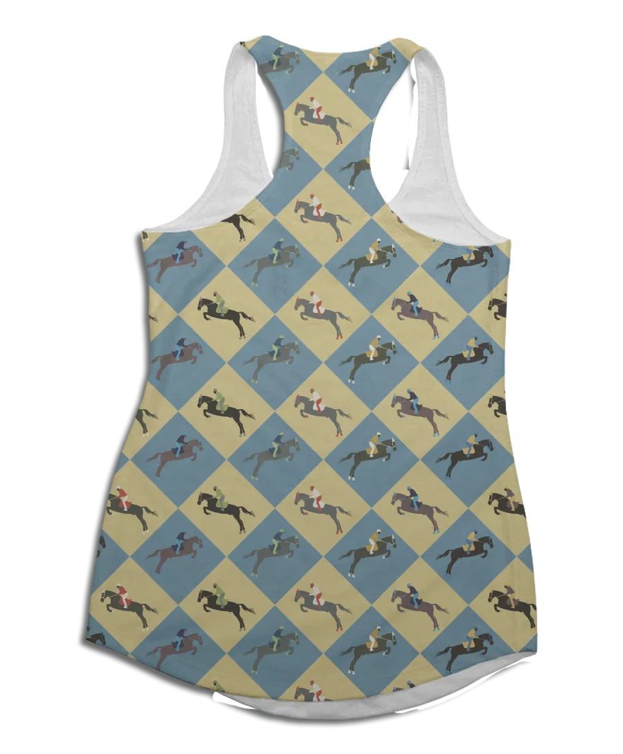 Checkered Diamond Equestrians Horse Racerback Tank Top