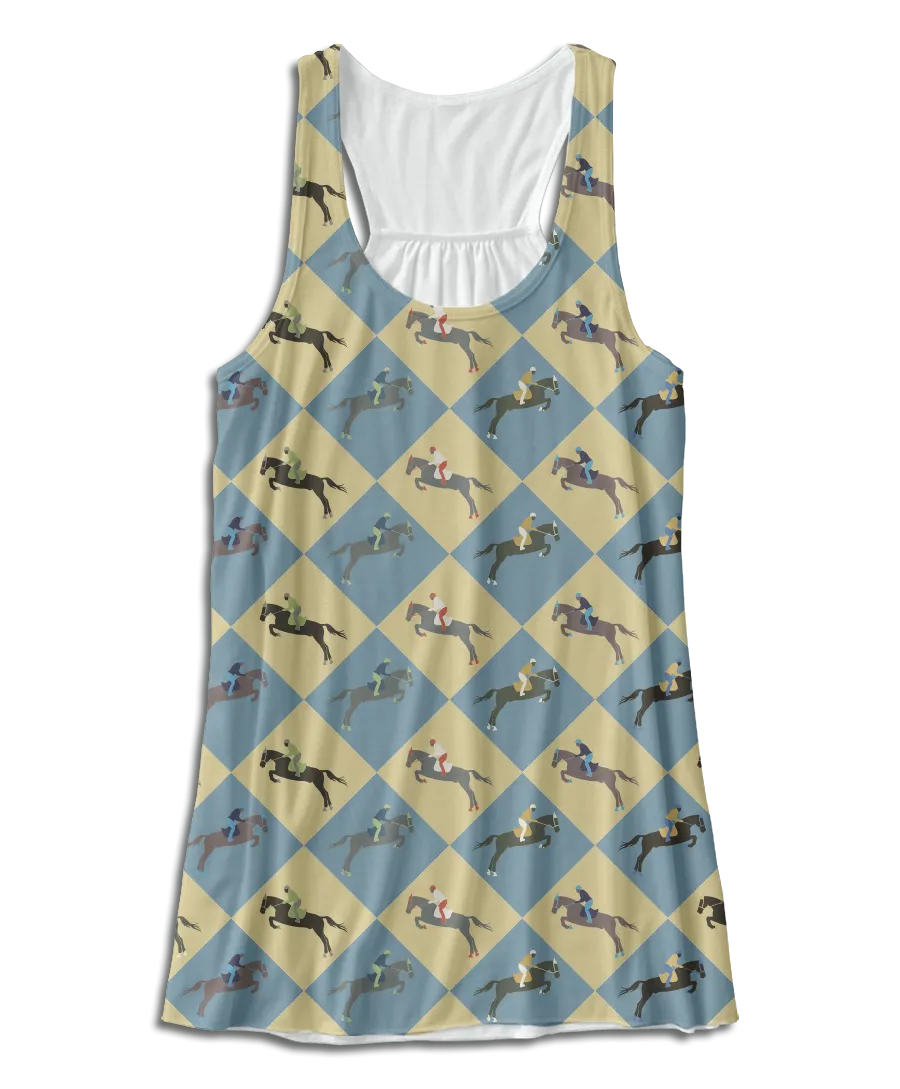 Checkered Diamond Equestrians Horse Racerback Tank Top